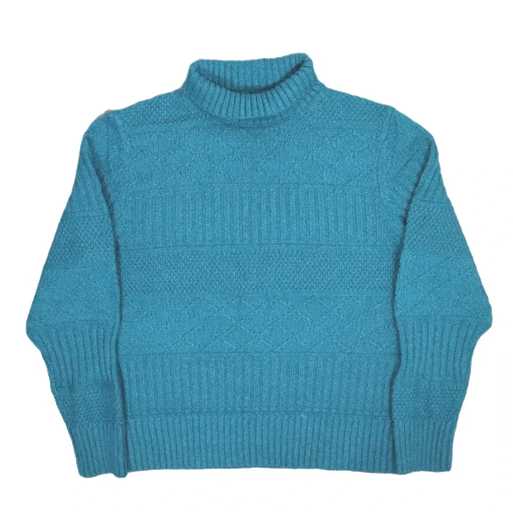 Todd Snyder New York Teal Blue Wool Blend Cable Knit Mock Neck Sweater‎ M